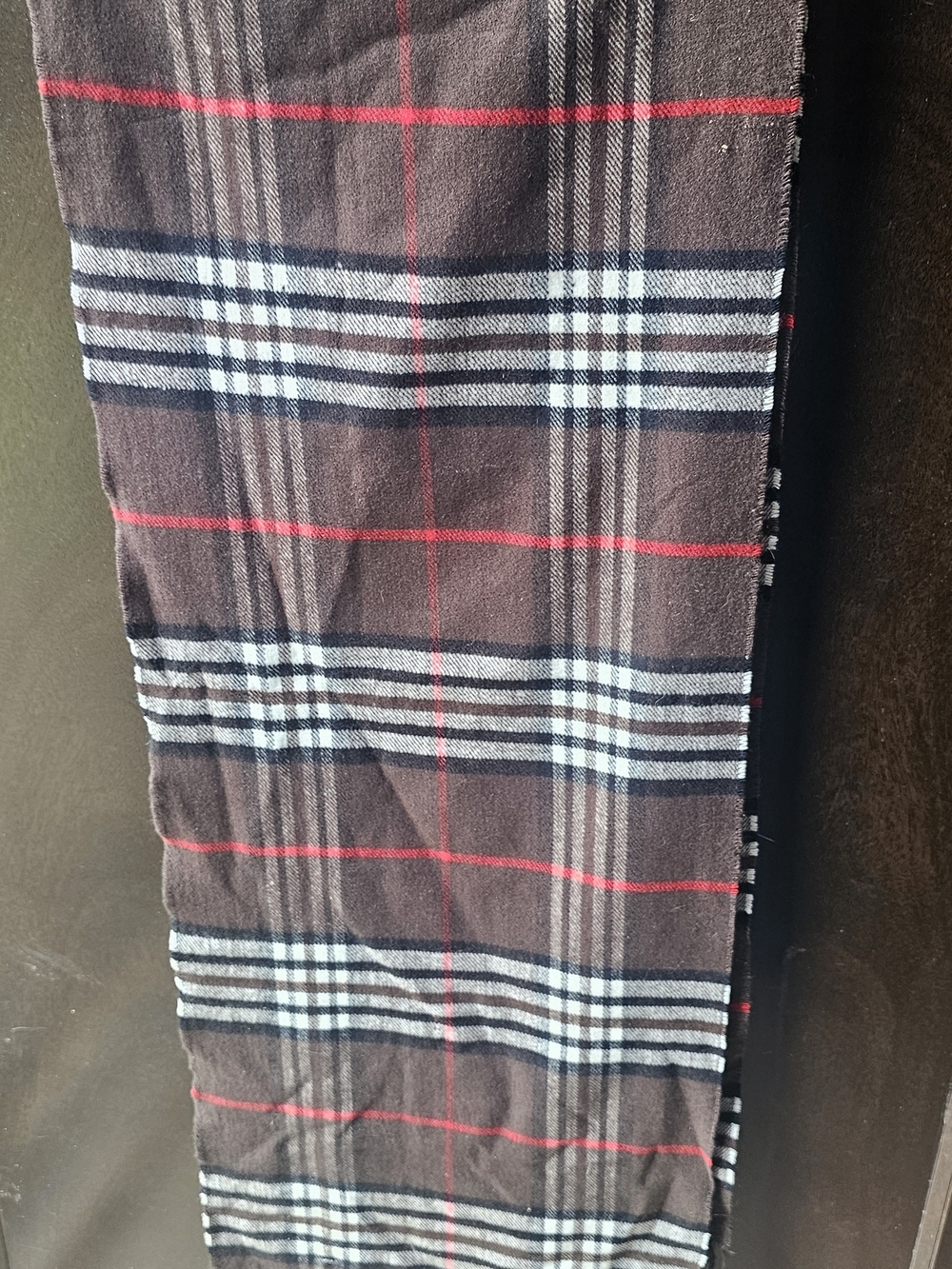 NWT Men's Brown Plaid Scarf with Red and White Accent 100% Cashmere